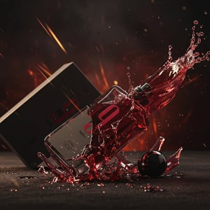 botol Afnan 9 PM Rebel jatuh dengan efek kaca pecah gaya dramatik