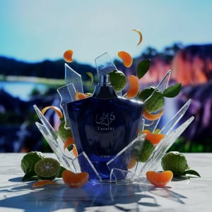 Afnan Turathi Blue 90 ml EDP &ndash; Black perfume bottle with 'Turathi' branding on a blurred background