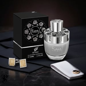 Rare Carbon Afnan perfume dengan suit lelaki dan cufflinks, gaya formal elegan Malaysia