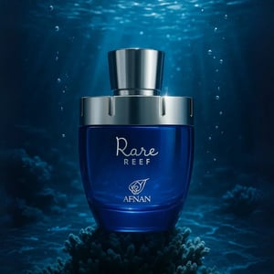 Box dan botol Rare Reef Afnan fragrance lelaki blue aquatic vibe sporty Malaysia