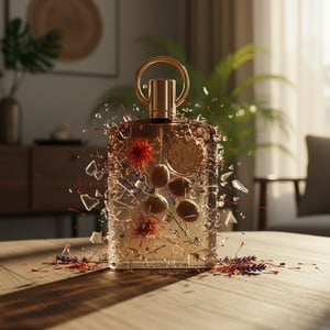 Supremacy In Oud 100 ml EDP by Afnan &ndash; Decorative bottle with floral elements on a table in a softly lit room