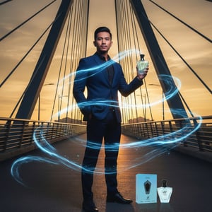 Turathi Electric held by Malay man at Putrajaya bridge blue wind scene