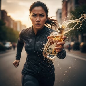 Gold perfume bottle with intricate design on a white background
