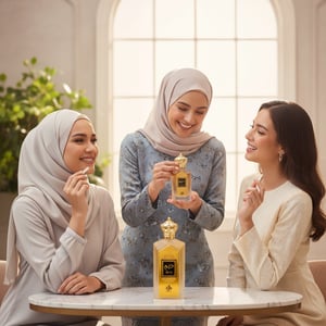 Gold perfume bottle with decorative cap on a white background