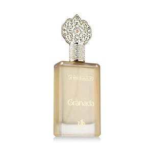 Perfume bottle labeled 'Granada' with a decorative cap on a white background