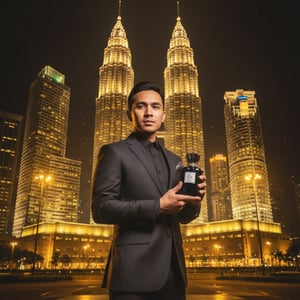 Dar Al Hae Ard Al Zaafaran men perfume with Malay man at KLCC gold arabian night malaysia