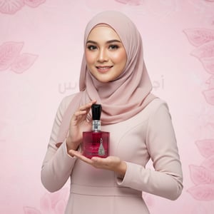 wanita berhijab malaysia pegang ehsas bloom perfume feminin pink