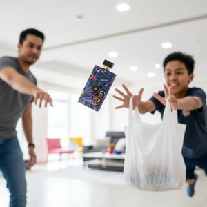 Colorful patterned product packaging with 'Midnight Oud' text on a white background
