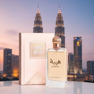 Heibah dengan latar KLCC petang, lighting pink lembut