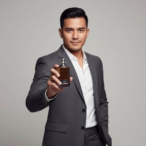 Lelaki Malaysia memegang I Am The King, gaya yakin maskulin