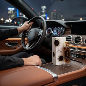 Oud Fazza bersama tangan lelaki pada stereng