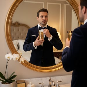 lelaki tengok cermin sambil pegang aoud odyssey di rumah malaysia