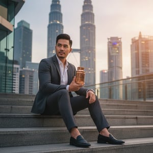 lelaki pegang aoud odyssey di tangga klcc malaysia
