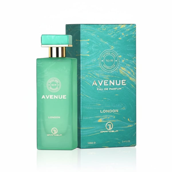 Avenue perfume bottle and packaging on a white background
