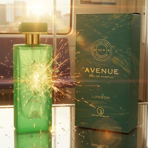 Avenue London EDP 100ml perfume by Grandeur &ndash; bottle and box front view &ndash; original Malaysia. Minyak wangi Avenue London 100ml botol dan kotak.