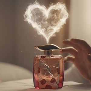 Opulent perfume bottle with red and gold design on a white background