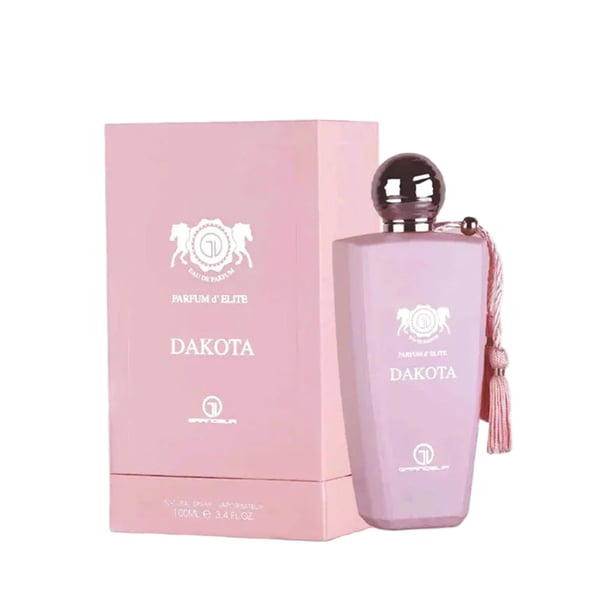 Pink perfume bottle and packaging with 'Aurel' branding on a white background