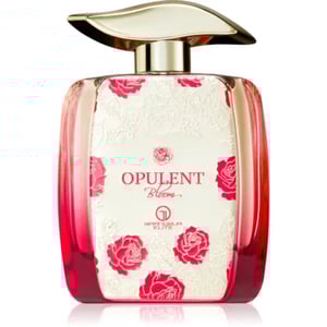 Opulent Bloom perfume bottle with floral design on a white background