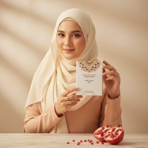 wanita berhijab malaysia pegang pomegranate musk feminin manis