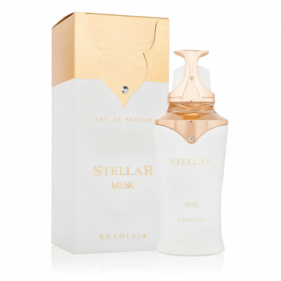 Stellar Musk perfume bottle and packaging on a white background