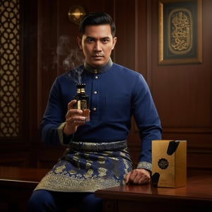 Lelaki Melayu memegang Awraq Al Oud Spicy Vanilla &ndash; aura maskulin dominan Malaysia