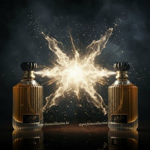 Perfume bottle with a dark background and smoke effect