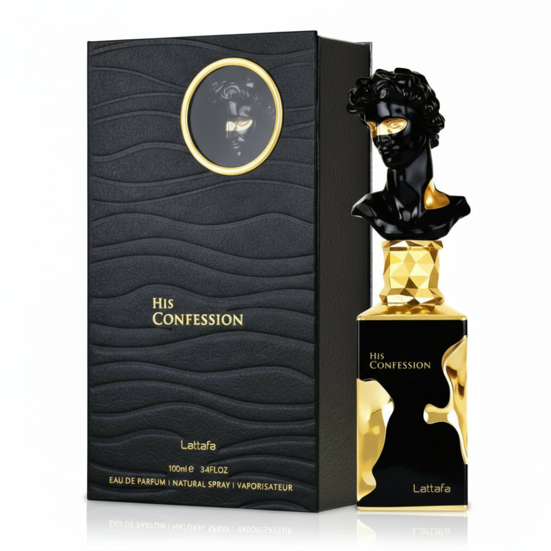 His Confession Lattafa perfume lelaki woody amber spicy long lasting Malaysia sesuai harian dan malam