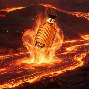 Perfume bottle labeled 'Golden Oud by Asdaaf' on a reflective surface with a light gray background