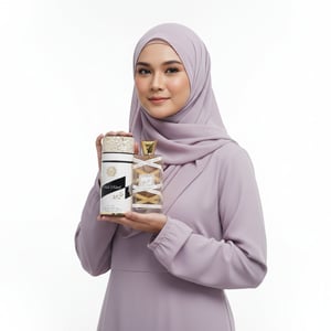 wanita berhijab malaysia pegang musk mood gaya bersih lembut