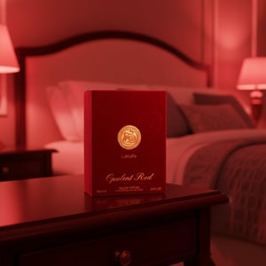 Opulent Red di meja tepi katil dengan lighting merah lembut