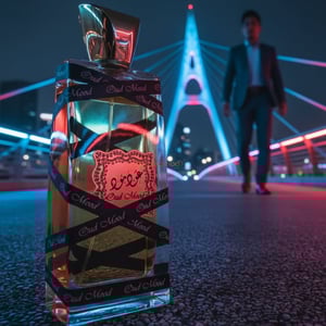 perfume Oud Mood Lattafa di jambatan Saloma dengan lelaki Malaysia suasana malam