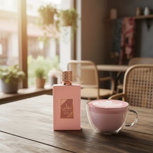 Ameerat Al Arab Prive Rose di kafe bersama latte pink &ndash; mood sweet Malaysia