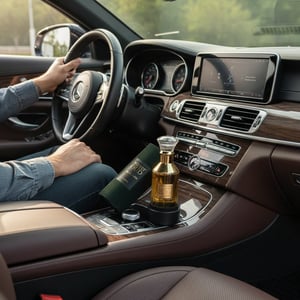 Velvet Oud dalam kereta, tangan lelaki Malaysia di stereng