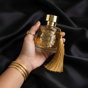 tangan wanita melayu memegang anarch atas cadar hitam