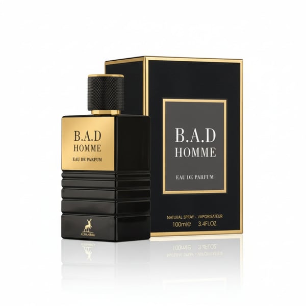 B.A.D Homme Eau de Parfum bottle and packaging on a white background