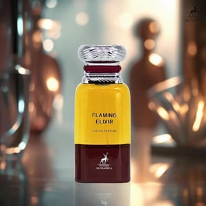 Bottle of Flaming Elixir with a blurred background