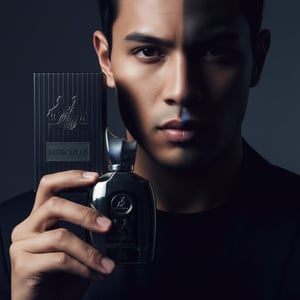 Lelaki Melayu dengan separuh wajah dalam bayang memegang Hercules