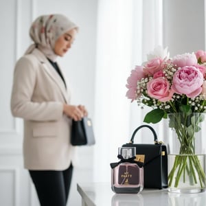 my party wanita melayu meja makan bunga pink