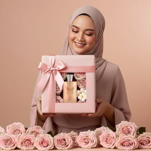 Malay woman unboxing Olivia by Maison Alhambra perfume gift pink roses women scent Malaysia