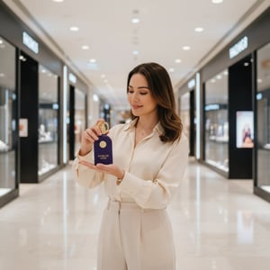 Woman holding a perfume Philos Centro in a shopping mall