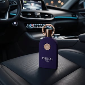 Philos Pura Maison Alhambra perfume bottle on leather car seat luxury men scent Malaysia