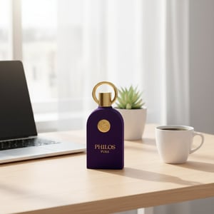 Philos Pura by Maison Alhambra perfume bottle office desk clean modern men fragrance Malaysia