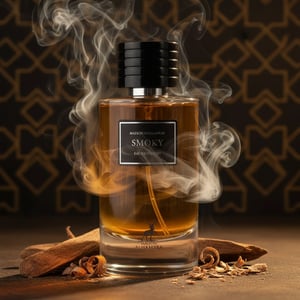 Smoky Maison Alhambra dengan kayu oud dan asap lembut, gaya Arab premium Malaysia