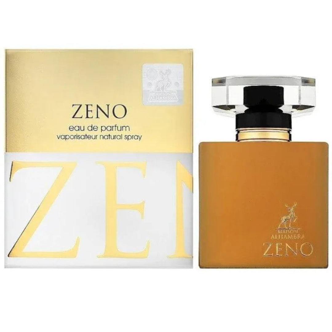 Zeno eau de parfum bottle and packaging on a white background
