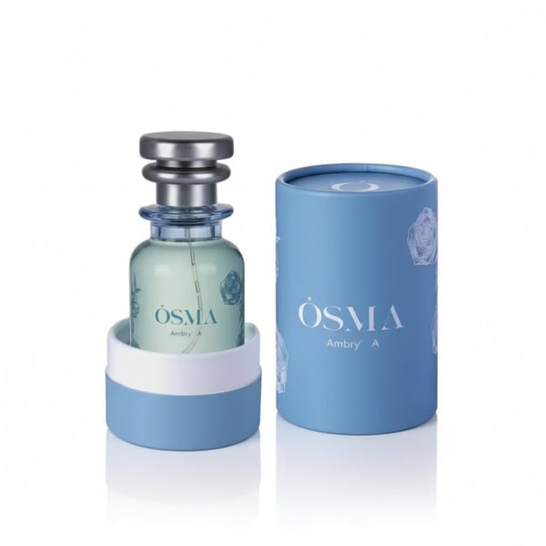 OSMA perfume bottle and packaging on a light gray background