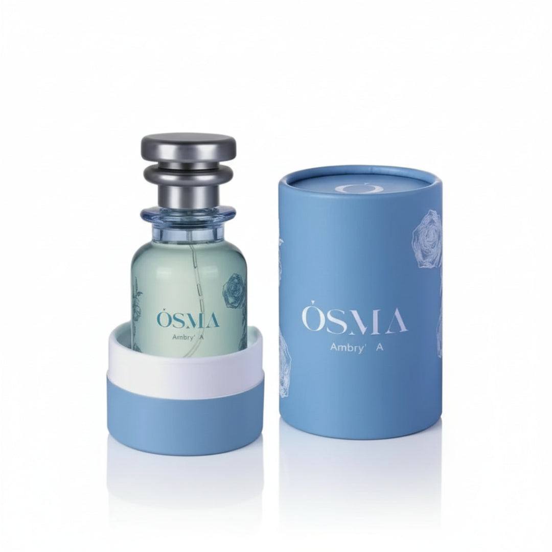 OSMA perfume bottle and packaging on a light gray background