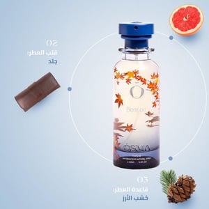 Cosmetic bottle with ingredients displayed on a light blue background