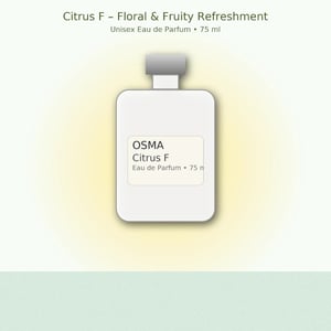 OSMA Citrus F Eau de Parfum bottle on a light yellow and green gradient background