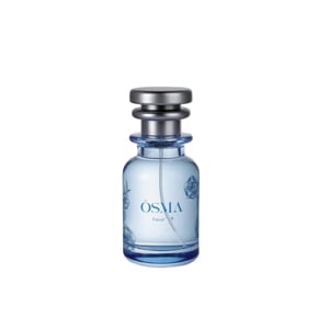 Blue Osma perfume bottle on a light gray background