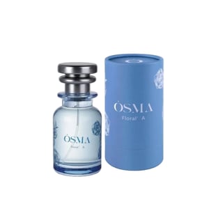 OSMA floral perfume bottle and packaging on a light gray background